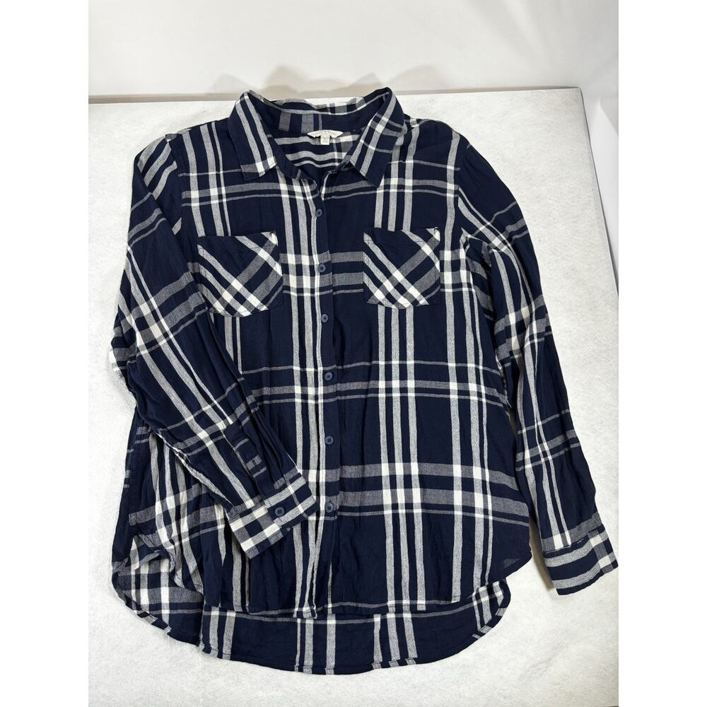 Lucky Brand Womens XL Plaid Shirt Blue White Button Front‎ Lightweight Top